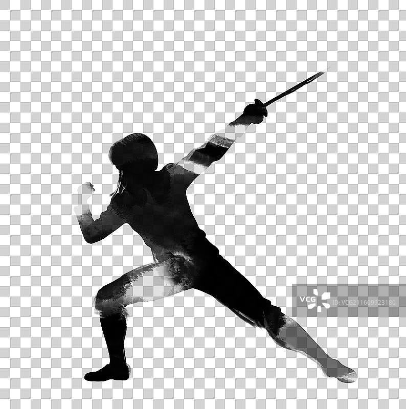 击剑 剑术 水墨 运动 设计 插画 人物 动作图片素材