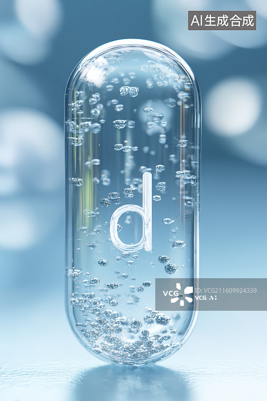【AI数字艺术】透明胶囊内气泡与字母的医药元素图片素材