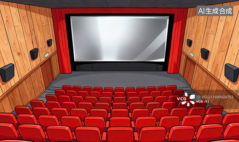 【AI数字艺术】卡通风格，现代电影院大荧幕图片素材