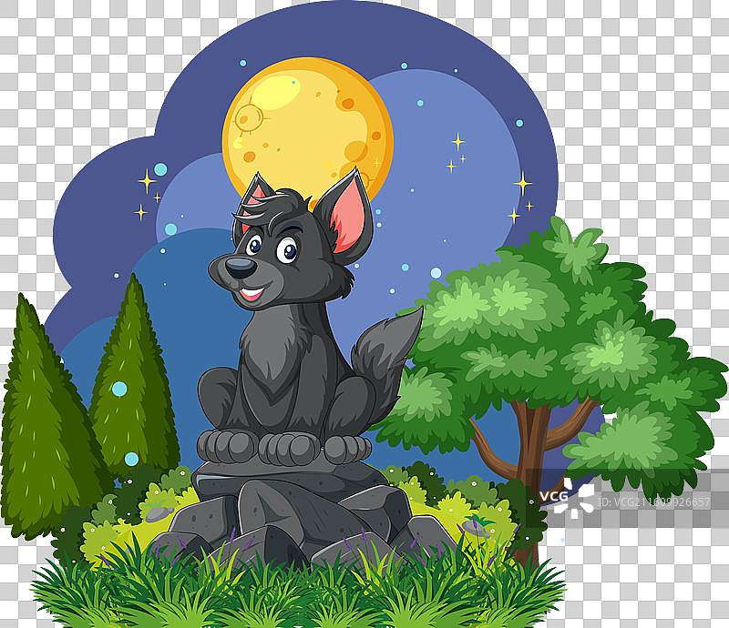 一只快乐的狼坐在岩石上图片素材