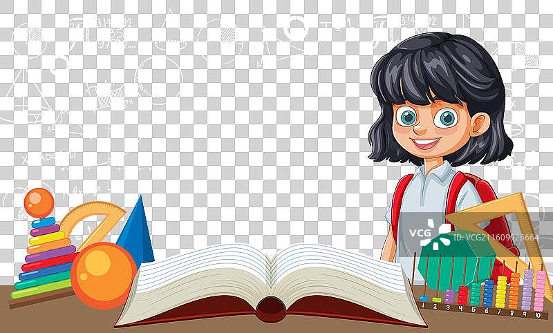 手持数学工具并翻开书本的儿童图片素材