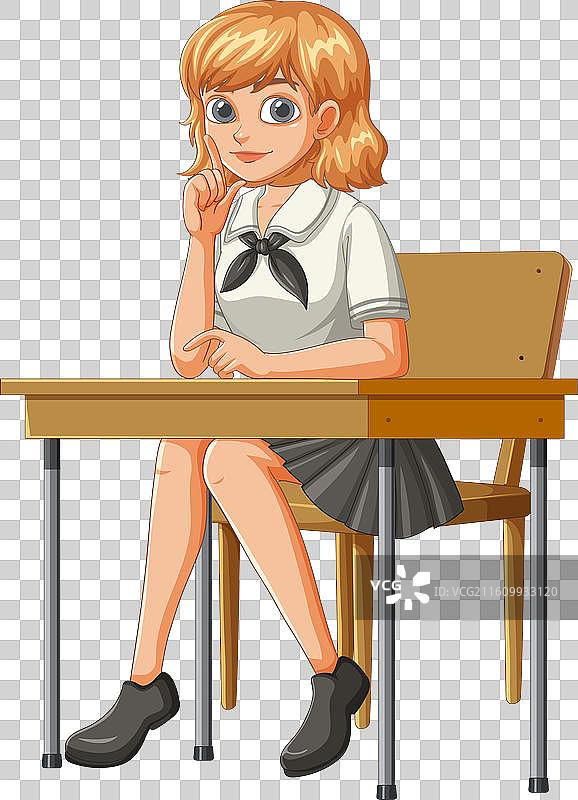 一名学生坐在教室课桌前图片素材