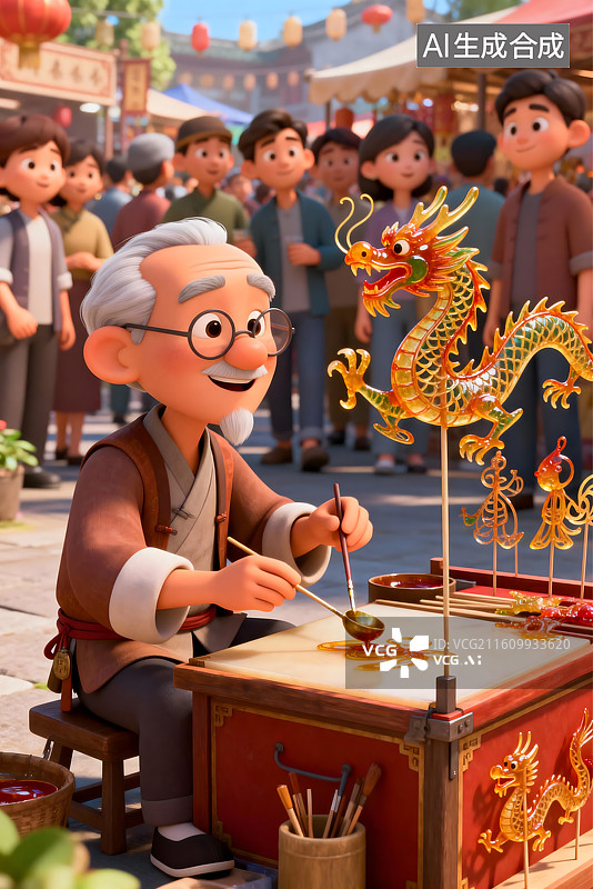 【AI数字艺术】非遗糖画微缩景观图片素材