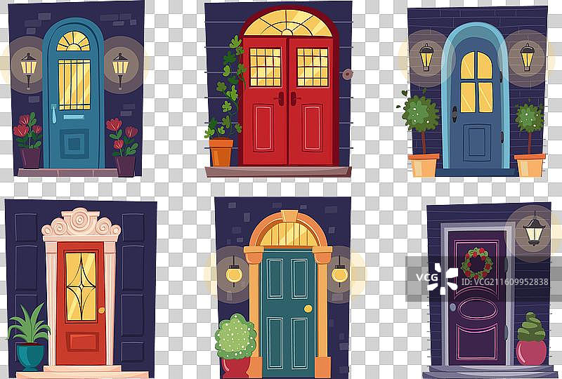 入口门套装 夜晚 木门 门厅图片素材