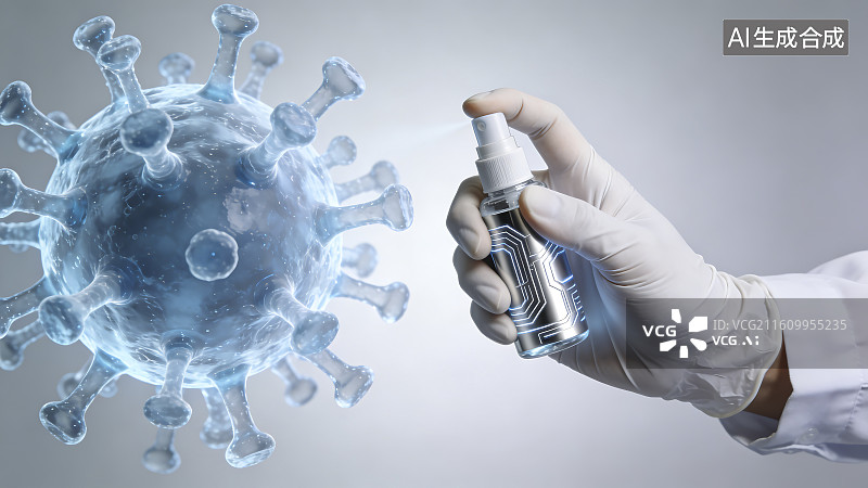 【AI数字艺术】消毒喷雾与病毒防护场景图片素材