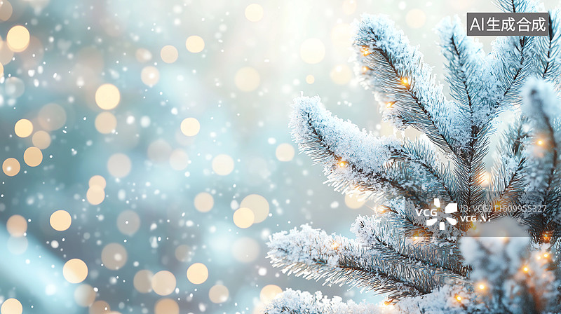 【AI数字艺术】冬季被雪覆盖的松针插画图片素材