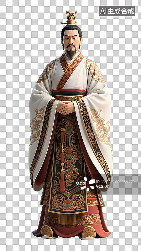 【AI数字艺术】AIGC：3D历史人物，秦始皇，帝王，设计元素，免抠图图片素材