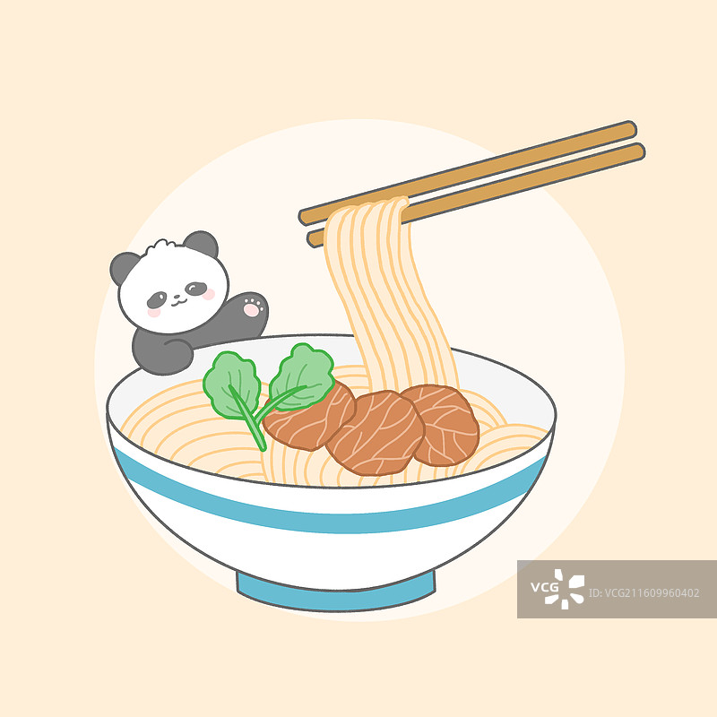 熊猫与面条插画图片素材