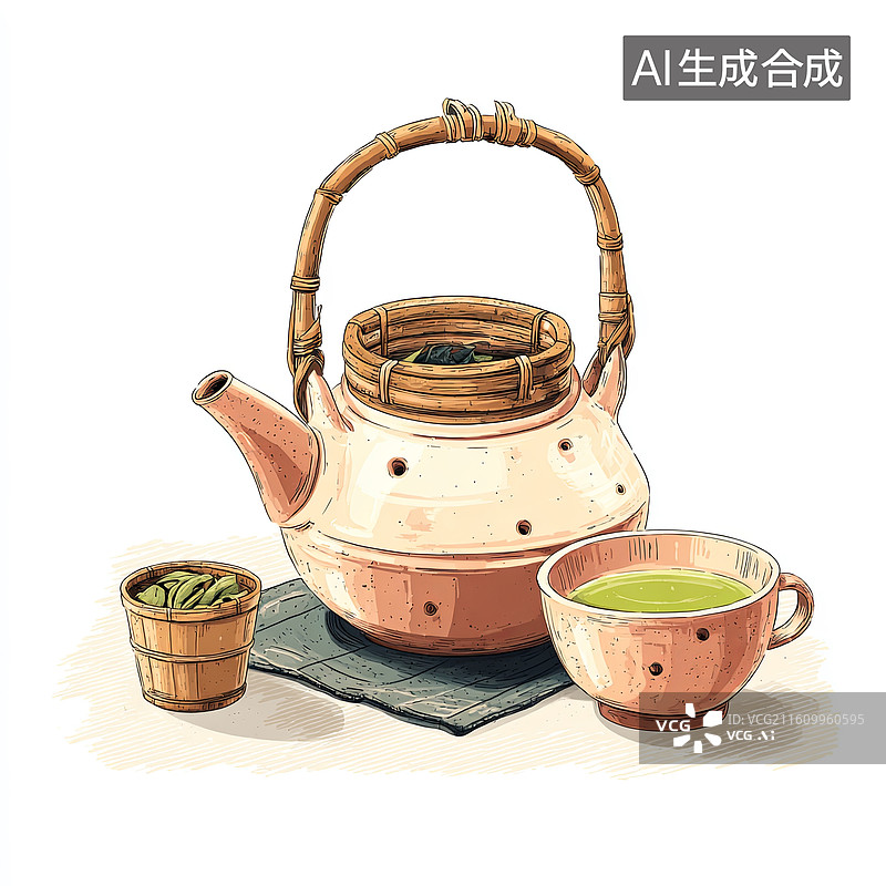 【AI数字艺术】茶壶与茶杯静物图图片素材