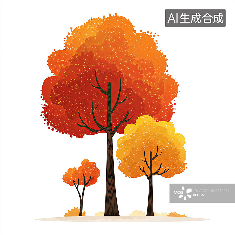 【AI数字艺术】秋季树木插画图片素材