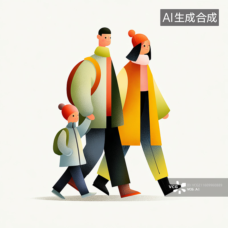 【AI数字艺术】一家三口冬季出行图片素材