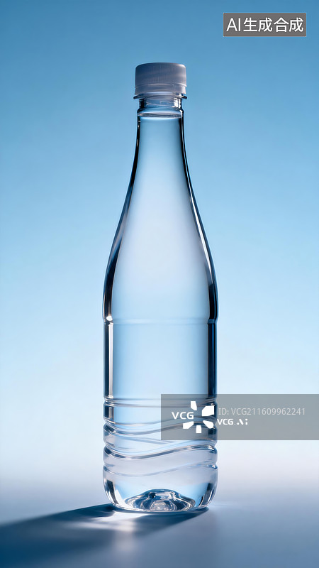 【AI数字艺术】蓝色背景下的透明矿泉水瓶图片素材