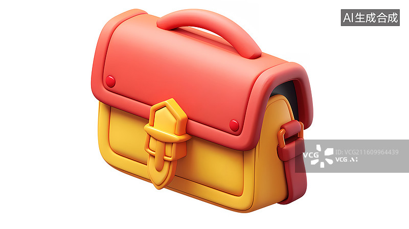 【AI数字艺术】3D卡通红黄配色手提方包图片素材