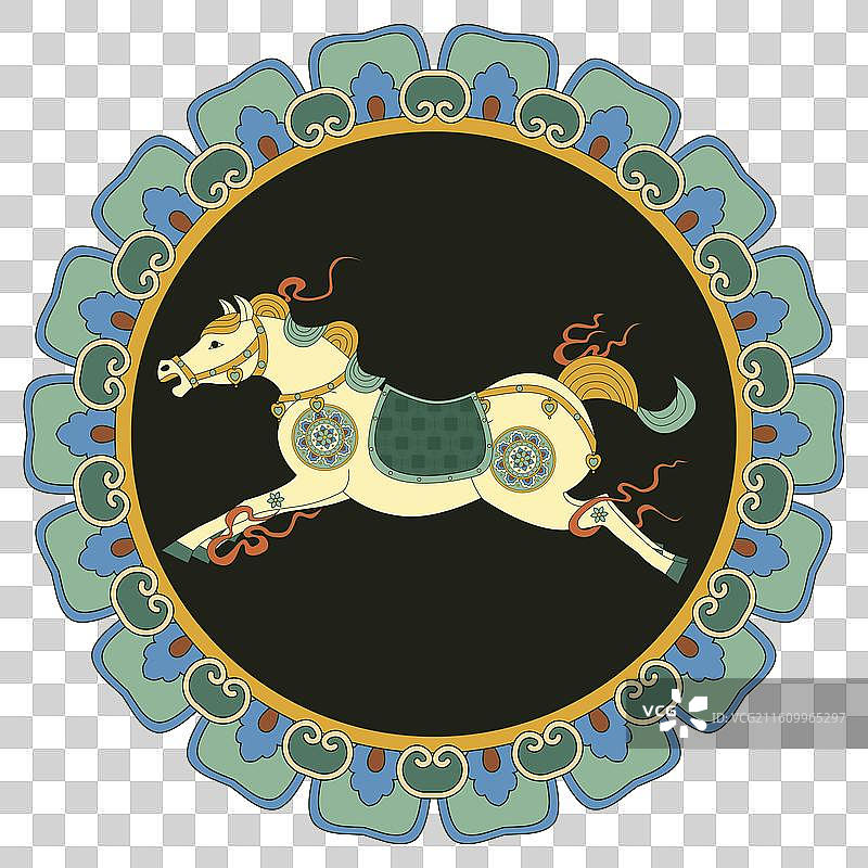 敦煌风格马年春节马上转运中国风插画图片素材