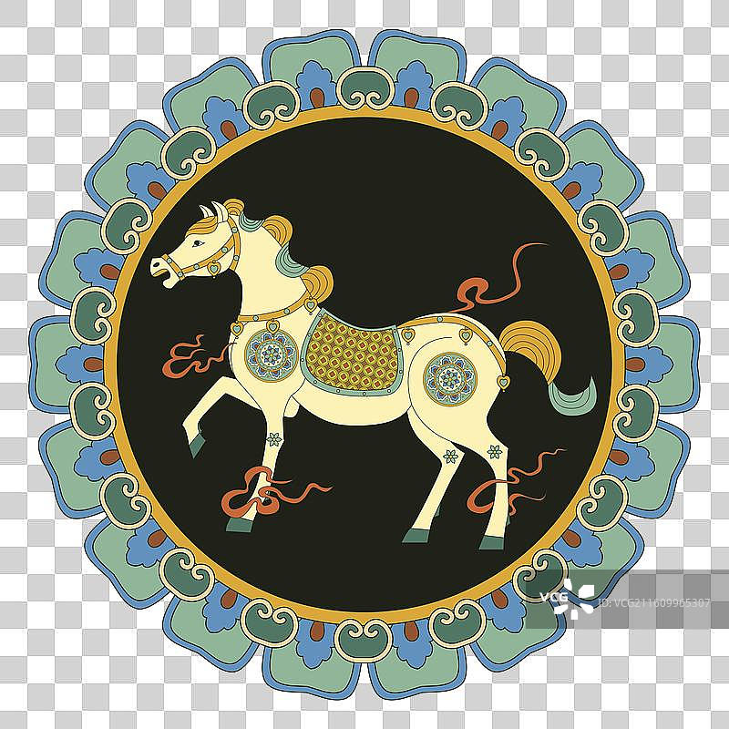 敦煌风格马年春节马上转运中国风插画图片素材