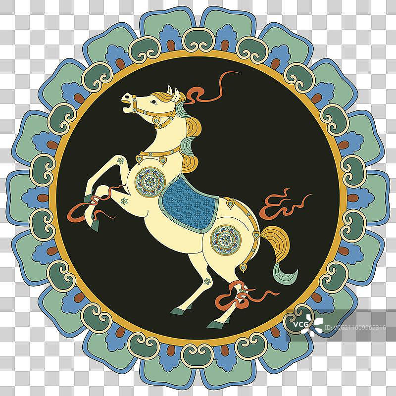 敦煌风格马年春节马上转运中国风插画图片素材