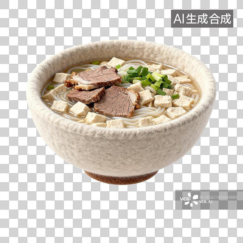 【AI数字艺术】羊毛碗盛牛肉豆腐汤图片素材