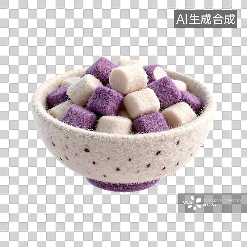 【AI数字艺术】毛毡碗与彩色芋圆图片素材