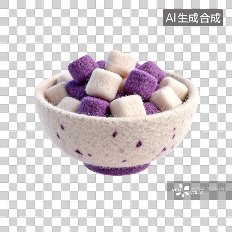 【AI数字艺术】毛毡碗与彩色芋圆图片素材