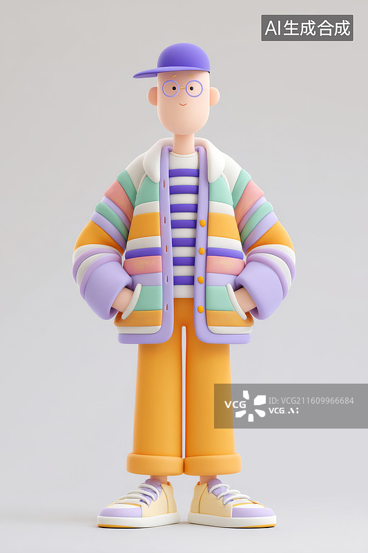【AI数字艺术】穿着彩色外套的3D卡通人物图片素材