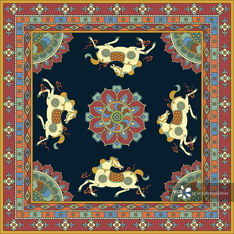 敦煌风格马年春节马上转运中国风插画图片素材