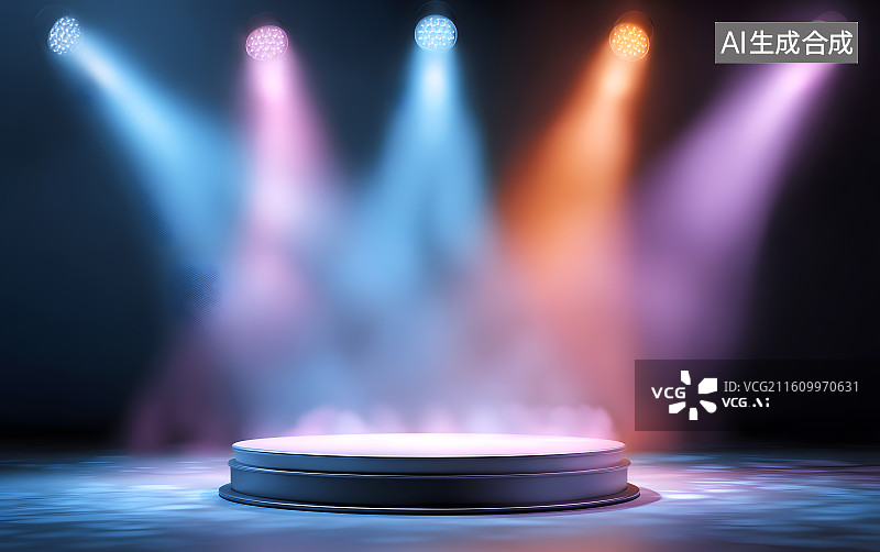 【AI数字艺术】彩色聚光灯照射在舞台上图片素材