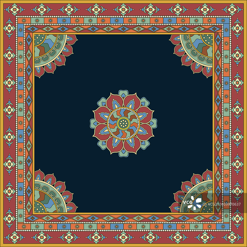 敦煌风莲花藻井国风插画图片素材