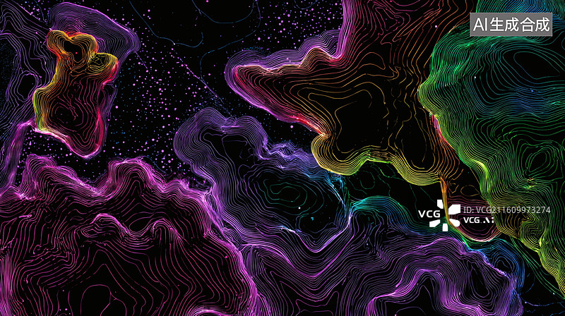 【AI数字艺术】等高线幻彩线条纹样高级图片素材