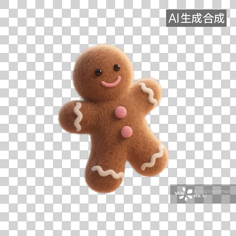 【AI数字艺术】3D渲染，羊毛毡风格，气球，卡通饼干，圣诞节姜饼人，冬季，促销，免抠素材图片素材