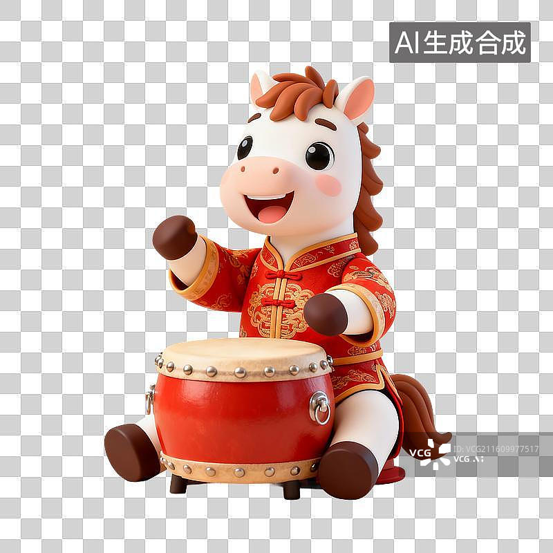 【AI数字艺术】3D渲染中国风卡通动物，马，小马，马年，十二生肖，春节，新年，元宵节，年货促销，免抠元素图片素材