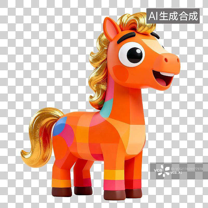 【AI数字艺术】3D渲染，可爱的的卡通小马，马年，马，马年春节促销，十二生肖，免抠元素图片素材