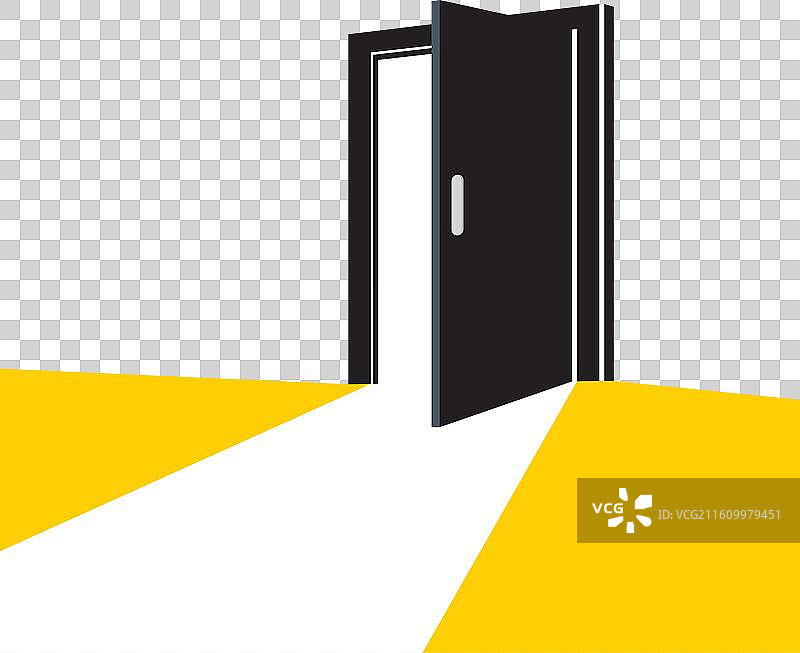 黑暗房间里的平坦风格的开门带灯图标图片素材