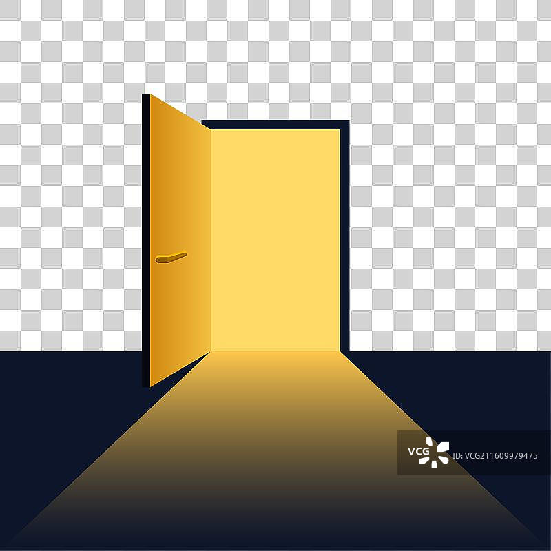 黑暗房间里的扁平风格的开门和灯光图标图片素材