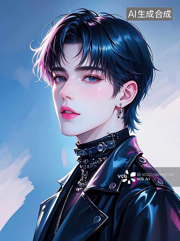 【AI数字艺术】时尚动漫风格美少年肖像图片素材
