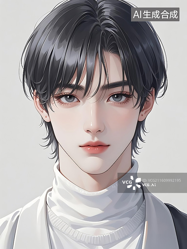 【AI数字艺术】动漫风格的年轻男子肖像图片素材