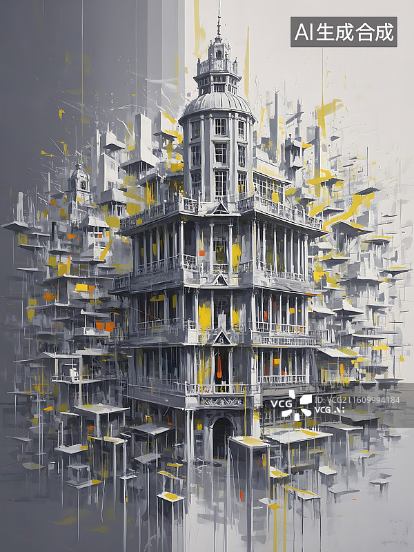 【AI数字艺术】抽象建筑群图片素材