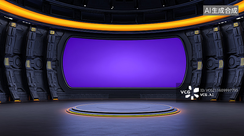 【AI数字艺术】未来科幻舱室空白屏展示背景素材图片素材