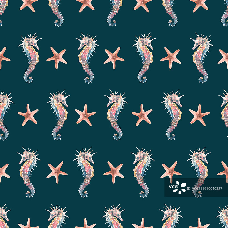 海马和海星在深色背景上图片素材