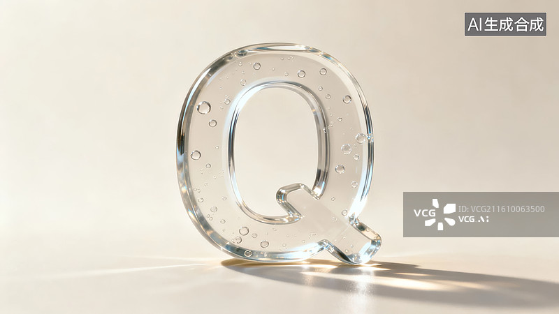 【AI数字艺术】透明玻璃字母Q图片素材