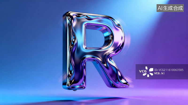【AI数字艺术】液态金属质感字母R图片素材