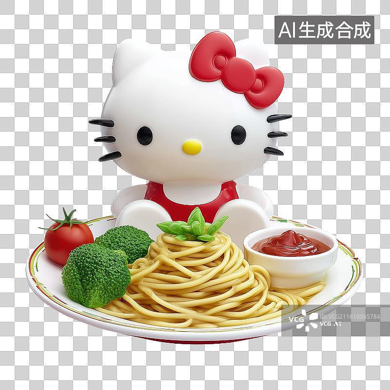 【AI数字艺术】免扣元素卡通猫和意大利面图片素材