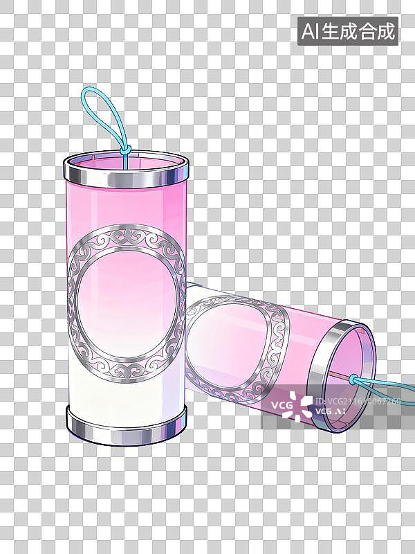 【AI数字艺术】粉色圆筒装饰物配银边挂绳图片素材