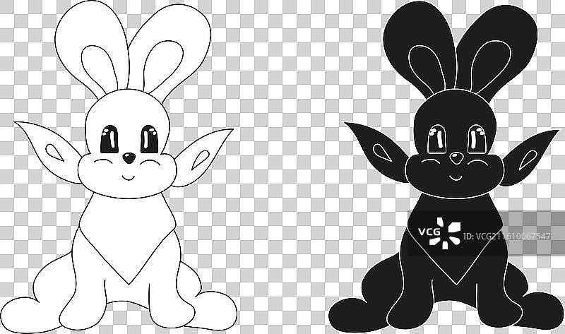 兔子宝宝的黑白剪影轮廓图片素材