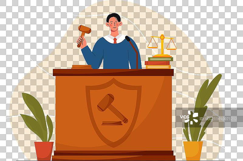 身穿法官袍的男人拿着法槌敲击图片素材