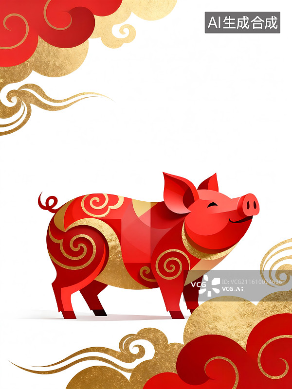 【AI数字艺术】猪，流动形态的气流造型，祥云纹样几何图图片素材