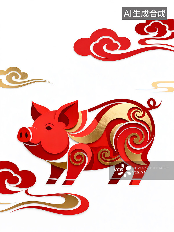 【AI数字艺术】猪，流动形态的气流造型，祥云纹样几何图图片素材