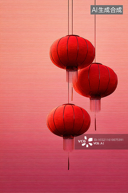 【AI数字艺术】粉色灯笼悬挂装饰图图片素材
