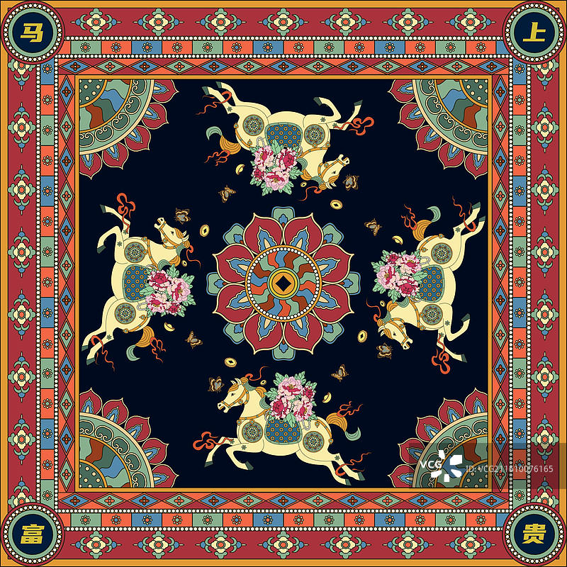 敦煌风马年马上富贵国风插画图片素材