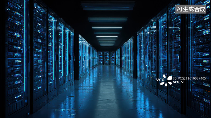 【AI数字艺术】数据中心服务器机房走廊图片素材