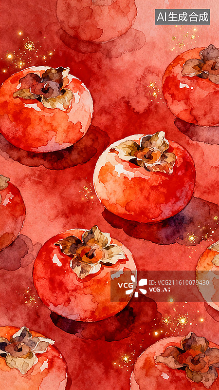 【AI数字艺术】水彩画 柿子 柿柿如意图片素材